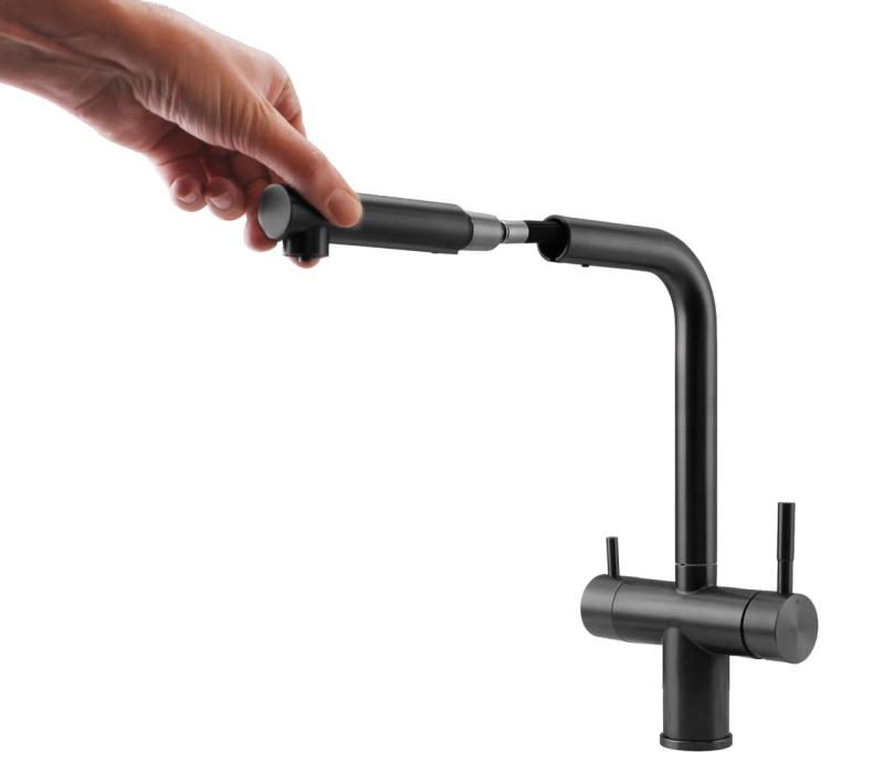 Pure.Sink Elite Steel Clear-S PVD gun metal 3-cestná kuchyňská baterie s výsuvným výtokem a filtrovanou vodou PS8120-61