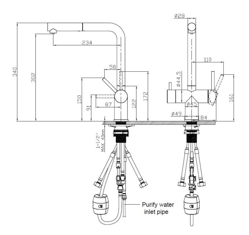 Pure.Sink Elite Steel Clear-S PVD gun metal 3-cestná kuchyňská baterie s výsuvným výtokem a filtrovanou vodou PS8120-61