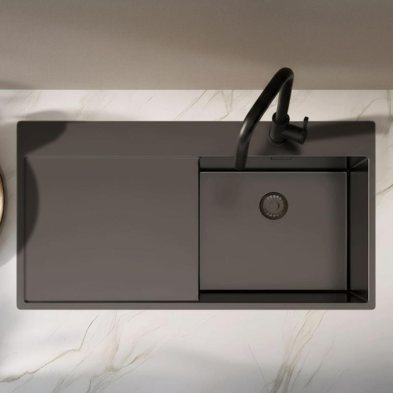 Pure.Sink Exclusivo Kovový dřez s odkapávací částí 100 x 52 cm, kohoutek vpravo PEX47100RT-61