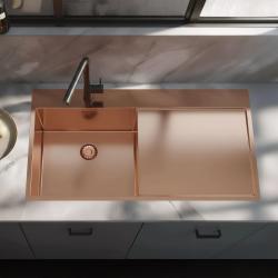 Pure.Sink Exclusivo Měděný dřez s odkapávací částí 100 x 52 cm, levý kohoutek PEX47100LT-62