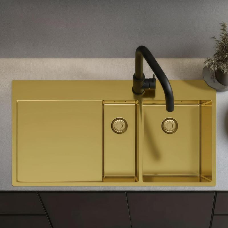 Pure.Sink Exclusivo Zlatý 1,5  dřez s odkapávací částí 100x52 cm Tapwing vpravo PEX3418100RT-60