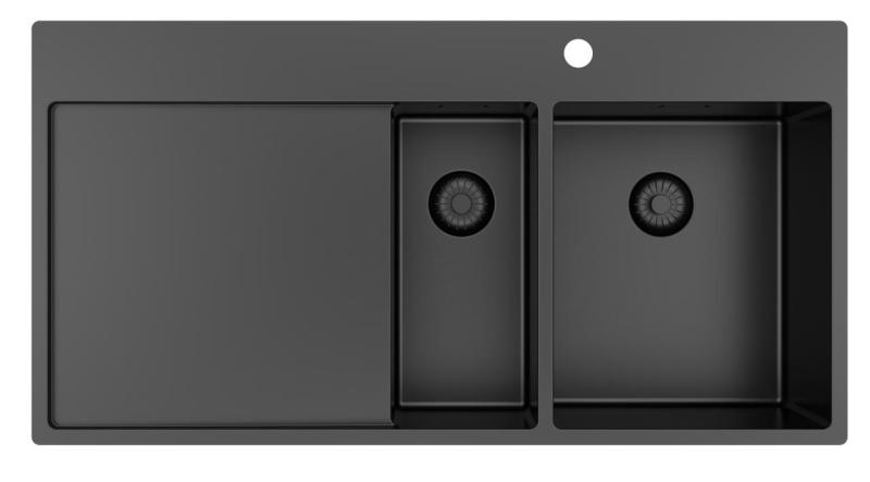 Pure.Sink Exclusivo Gun metal 1,5  dřez s odkapávací částí 100x52 cm Tapwing vpravo PEX3418100RT-61