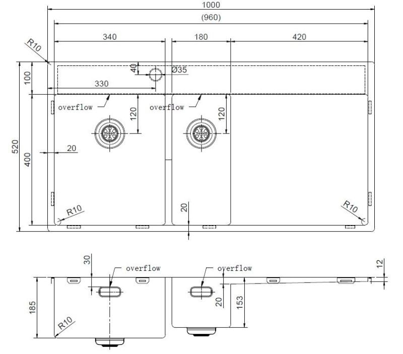 Pure.Sink Exclusivo Gun metal 1,5  dřez s odkapávací částí 100x52 cm Tapwing vlevo PEX3418100LT-61