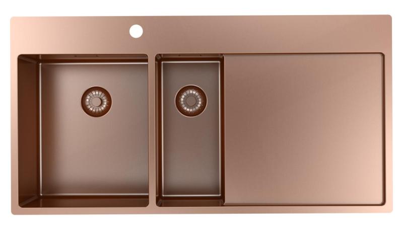 Pure.Sink Exclusivo Měděný 1,5  dřez s odkapávací částí 100x52 cm Kohoutek vlevo PEX3418100LT-62