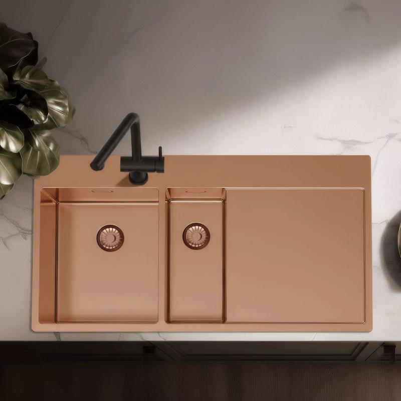 Pure.Sink Exclusivo Měděný 1,5  dřez s odkapávací částí 100x52 cm Kohoutek vlevo PEX3418100LT-62