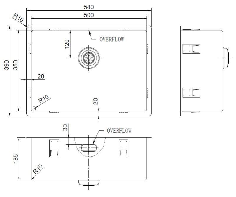 Pure.Sink Exclusivo Speciální 35 cm dlouhý dřez z bronzové oceli 50 x 35 cm, poloměr 10 mm PEX5035-61