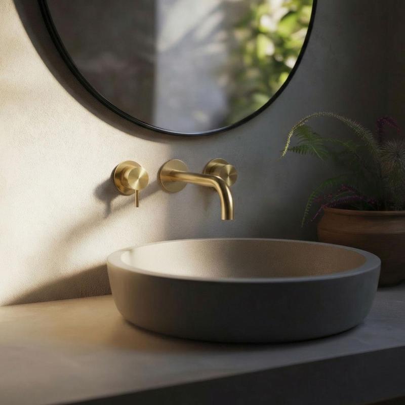 Waterevolution Flow 3otvorová vestavná umyvadlová baterie PVD bílé zlato s výtokem 15 cm T1163FWGE-15