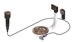 Pure.Sink Universal Měděná odtoková sada včetně tlačítkového odpadu s ucpávkou, plus obdélníkový a kulatý přepad WSTAUT-62