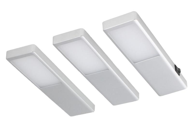 Indux Nivo Kuchyňská sestava LED Set 3x3 W s centrálním spínačem, hliníkový vzhled 1208972334
