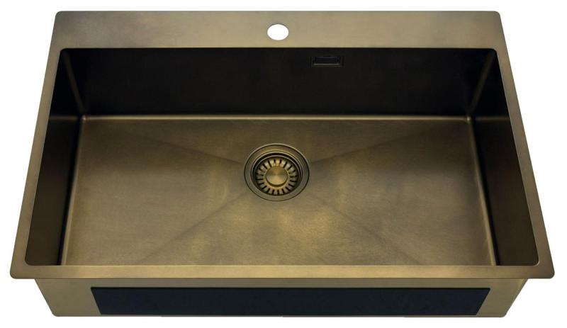 Pure.Sink Luxion Velký PVD antický bronzový dřez 78x50 cm Tapwing s odkapávačem a spodním roštem PLX7850T-64