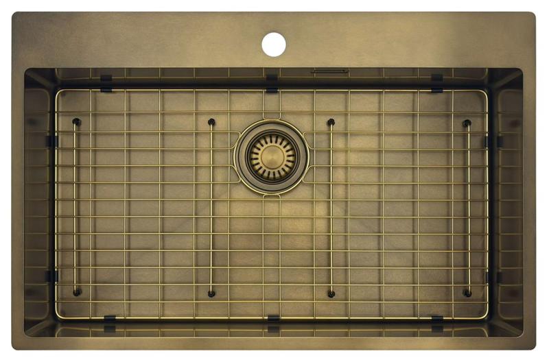 Pure.Sink Luxion Velký PVD antický bronzový dřez 78x50 cm Tapwing s odkapávačem a spodním roštem PLX7850T-64