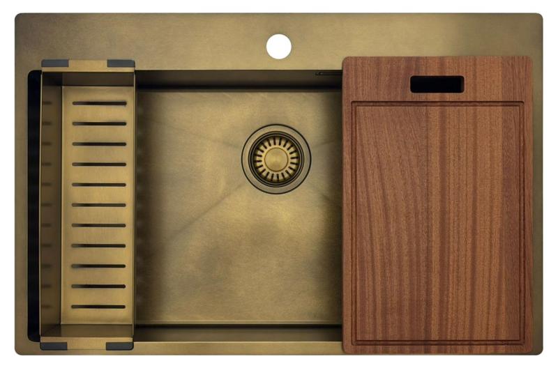 Pure.Sink Luxion Velký PVD antický bronzový dřez 78x50 cm Tapwing s odkapávačem a spodním roštem PLX7850T-64