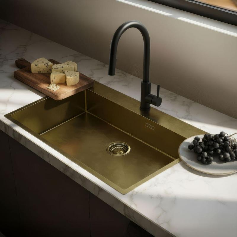 Pure.Sink Luxion Velký PVD Antique Bronzový dřez 78x50 cm Tapwing s odkapávačem a spodním roštem PLX7850T-64