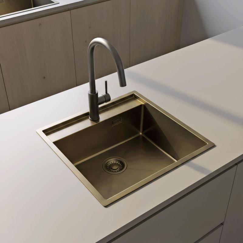 Pure.Sink Luxion PVD Antique Bronzový dřez 51x50 cm Tapwing s otvorem pro baterii a spodní policí PLX5150T-64