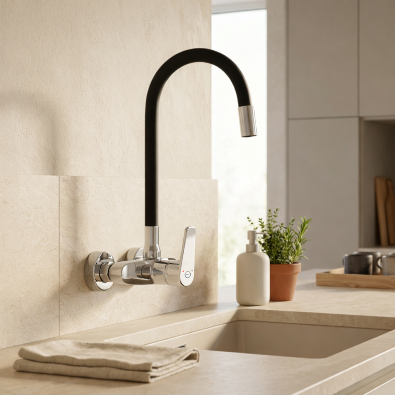 Aquanello Casa Nástěnná kuchyňská baterie chrom s vysokým flexibilním výtokem CR-1301-CS