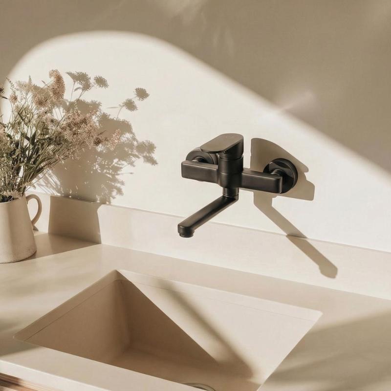 Aquanello Casa Jednopáková kuchyňská nástěnná baterie černá s výtokem 15 cm BL-1415-CS