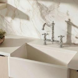 Aquanello Heritage Ascot Klasická kuchyňská baterie Nostalgic Bridge, chromová s křížovými rukojeťmi CR-0011-HA