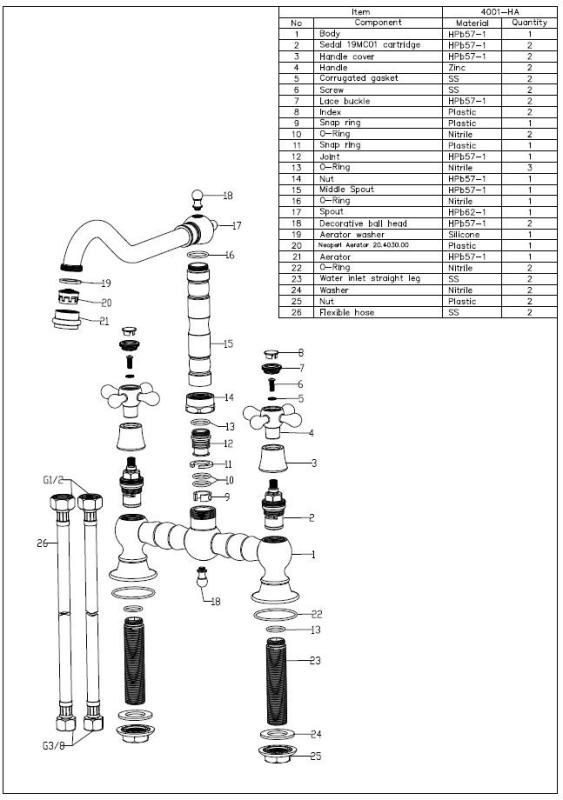 Aquanello Heritage Ascot Klasická kuchyňská baterie v nostalgickém stylu s křížovými rukojeťmi z nerezové oceli NB-0011-HM
