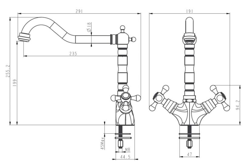 Aquanello Heritage Ascot Klasická kuchyňská baterie v nostalgickém stylu, černá s úhlovým výtokem BL-4002-HA