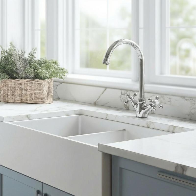 Aquanello Heritage Ascot Klasická kuchyně Nostalgický kuchyňský kohoutek Chrom s kulatým výtokem CR-4003-HA