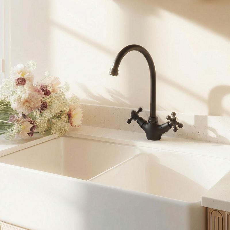 Aquanello Heritage Ascot Klasická kuchyně – nostalgická kuchyňská baterie, černá s kulatým výtokem BL-4003-HA