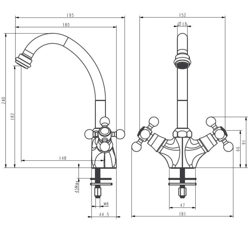 Aquanello Heritage Ascot Klasická kuchyně Nostalgický kuchyňský kohoutek Černý BL-4004-HA