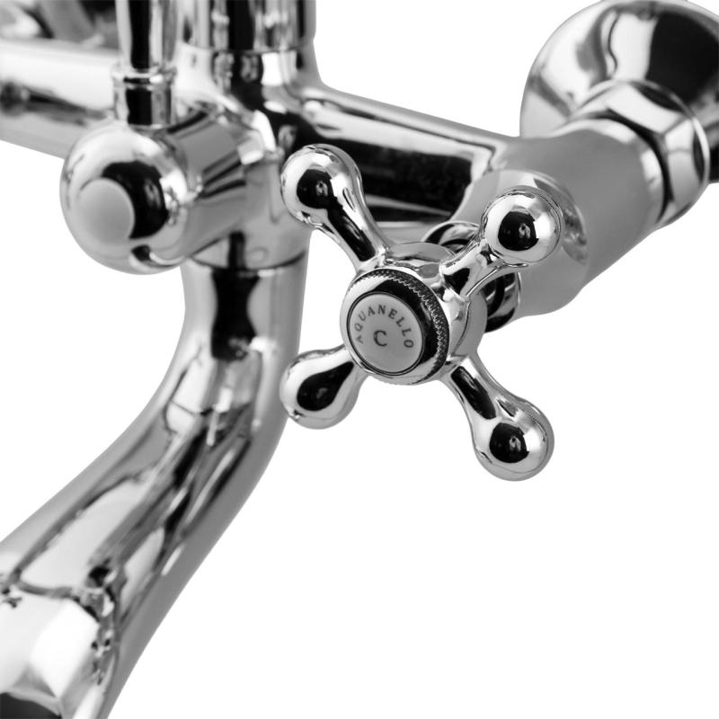 Aquanello Heritage Ascot Klasická nástěnná vanová baterie s hvězdicovými kohoutky, chrom, včetně ruční sprchy CR-3002-HA