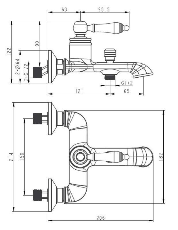 Aquanello Heritage Manor Klasická vanová baterie z nerezové oceli NB-3001-HM