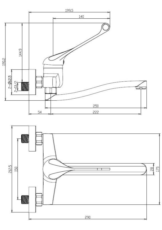 Aquanello Medic Kuchyňský nástěnný kohoutek s dlouhou pákou, černý BL-1005-MD