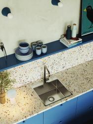 Aquadesign Plana Nerezový povrchový dřez 48 x 49 cm s otvorem pro kohoutek, včetně sifonu a odtokové zátky Clickclack 1208972559