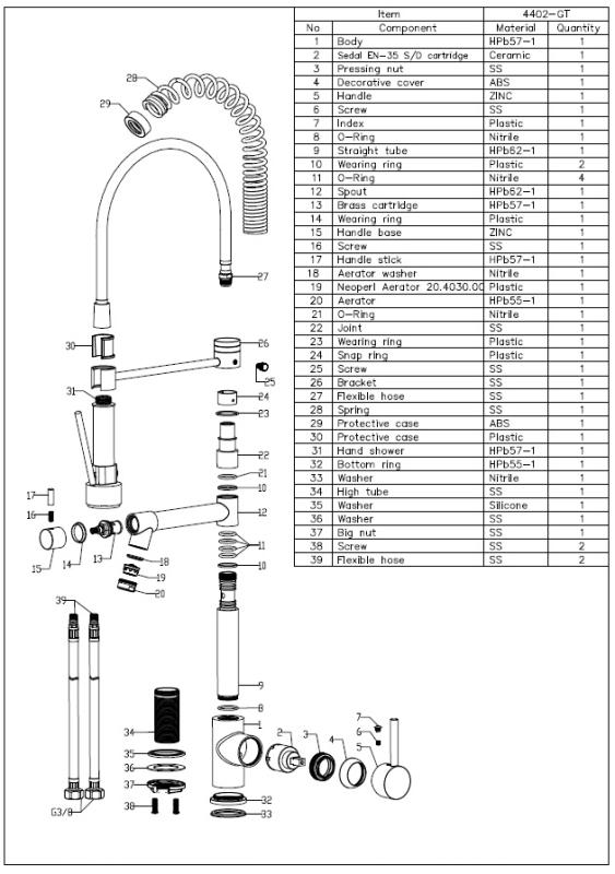 Aquanello Gastro Kuchyňská baterie s profesionální sprchovou funkcí, chrom CR-4402-GT