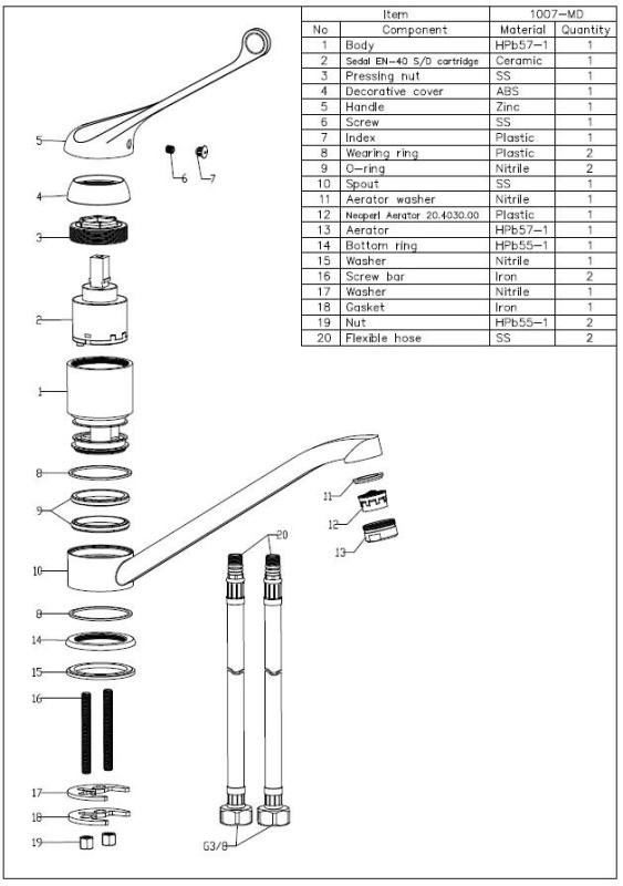 Aquanello Medic Kuchyňská baterie s dlouhou pákou  Chrom CR-1007-MD