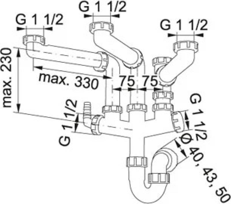 Franke Spazio 3 úsporný kuchyňský sifon pro 3 dřezy 6213